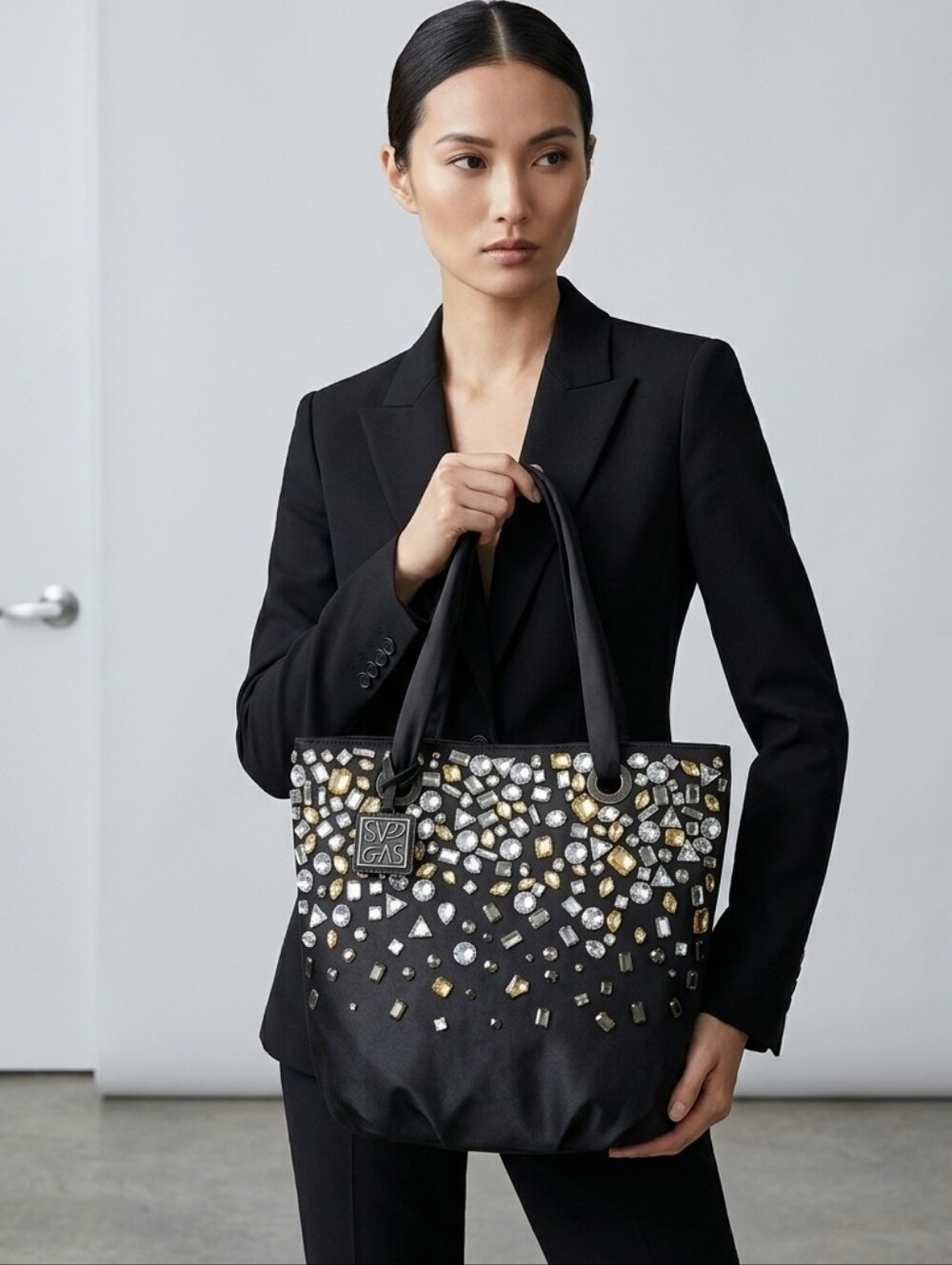 Simply Vera Vera Wang Jeweled Black Leather Tote Bag
